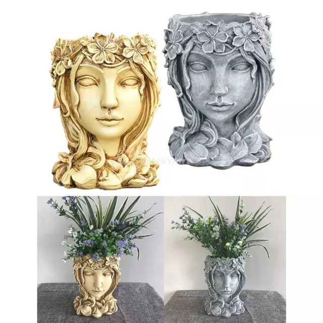 Set aus 2 Harz Göttin Kopf Statue Kaktus Pflanzer Blume Sukkulente Topf Vase