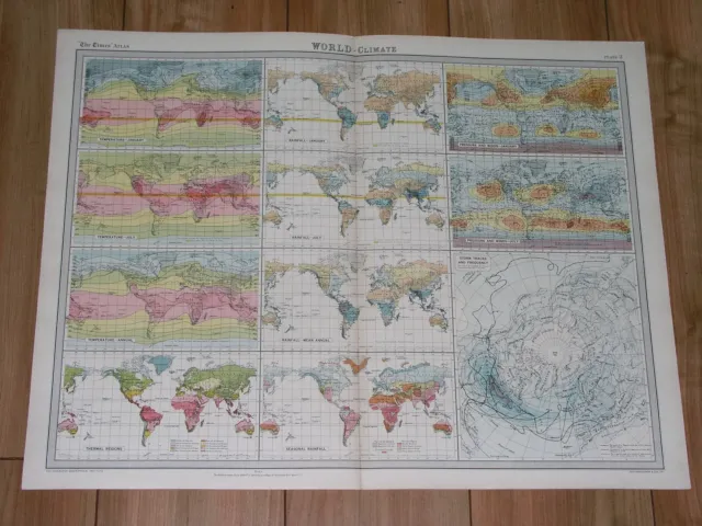 1922 Map Of World Climate Weather Meteorology Storms Rainfall Winds Pressure