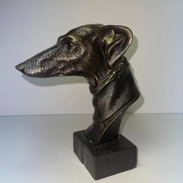 Vintage Cast Metal Whippet Greyhound Dog Bust Sculpture. ALOF
