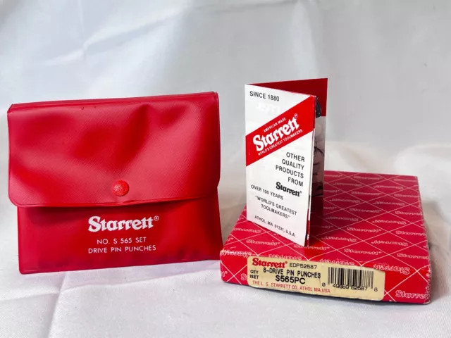 VTG L.S. Starrett No.S565 Set 8 Drive Pin Punches In Pouch With Original Box USA