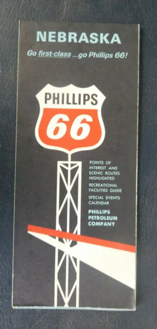 1965 Nebraska road  map Phillips 66 oil gas events calendar guide