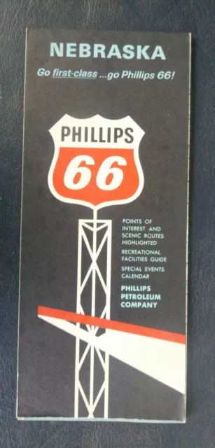 1965 Nebraska road  map Phillips 66 oil gas events calendar guide