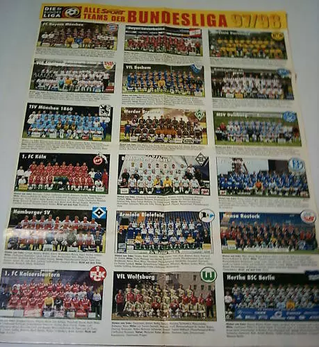 Orig.Poster   alle Teams  1.BL  1997/98      79 x 55 cm