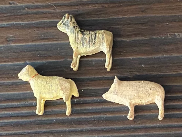 Vintage Carved Miniature Wood Figurines Dog Pig Farm Barnyard Animal Toy Gift