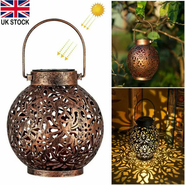 Solar Powered LED Light Morrocan Lantern Hanging Outdoor Garden Lamp Decor Retro