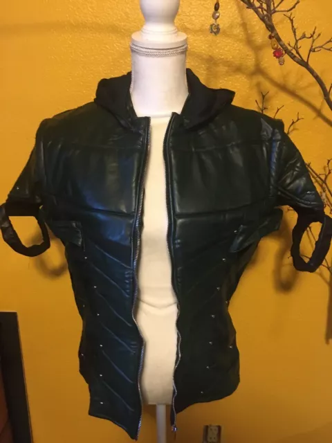 UNIQUE Green Studded faux leather jacket With Arm Cuffs. Punk rock.