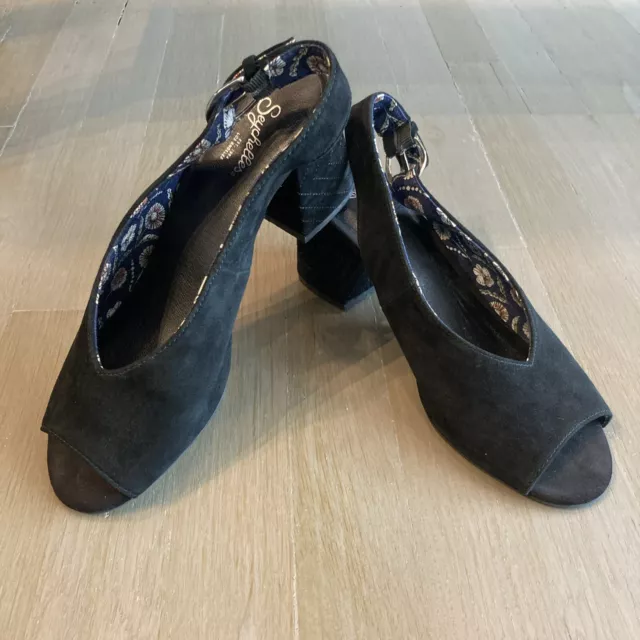 Seychelles Womens Black Suede Block Heel Peep Toe Slingback Shoes Size 8 M