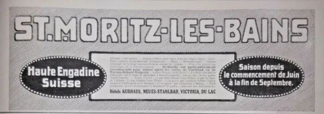 Publicité De Presse 1909 St Moritz Les Bains Engadine Suisse - Advertising