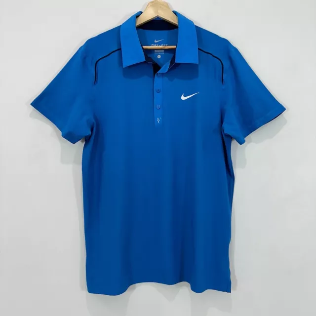 Roger Federer Nike Polo Men Large Blue Dri-Fit Sample Activewear Tennis VGC