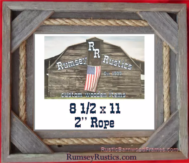 8.5 x 11" Rope rustic primitive barnwood barn wood picture photo frame weathered