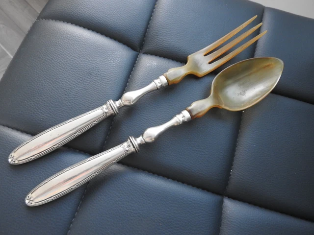 Ensemble De Couverts Anciens à Mignardises - Argent Plaqué - Poinçons R M