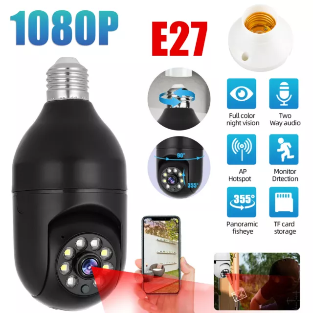 360° 1080P IP E27 Light Bulb Camera Wi-Fi Night Smart Home Wireless Security USA