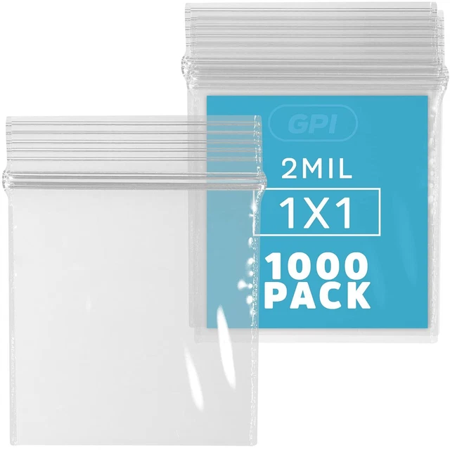 &quot;GPI Pack of 1000-1&quot; x 1&quot; Clear Plastic Jewelry Zip Bags, Poly &