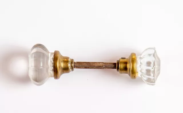 Antique GLASS CRYSTAL DOOR KNOBS One Set, Vintage Victorian Art Deco Style