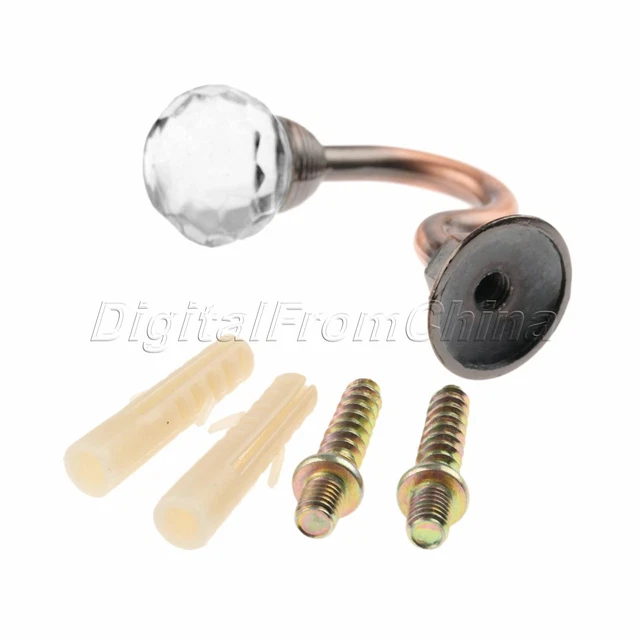 2Pcs Round Crystal Home Wall Decor Mounted Curtain Pole Hooks Hanger with Screws 4