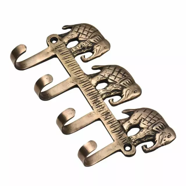 Handmade Brass Elephants Cloth Key Wall Hook Coat Hanger Holder