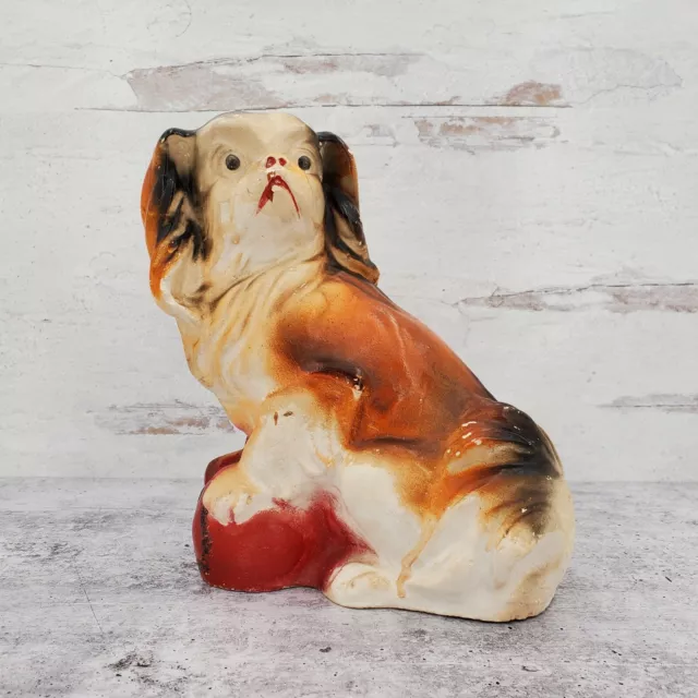 Vintage Painted Chalkware Pekingese Spaniel Dog Chalk Figurine