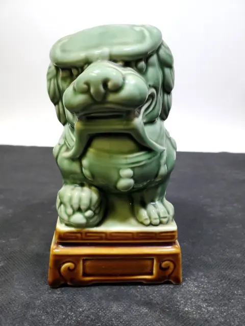 Vintage Lion Foo Dog Ceramic Chinese Temple Lion Shishi Green 6 1/2" high