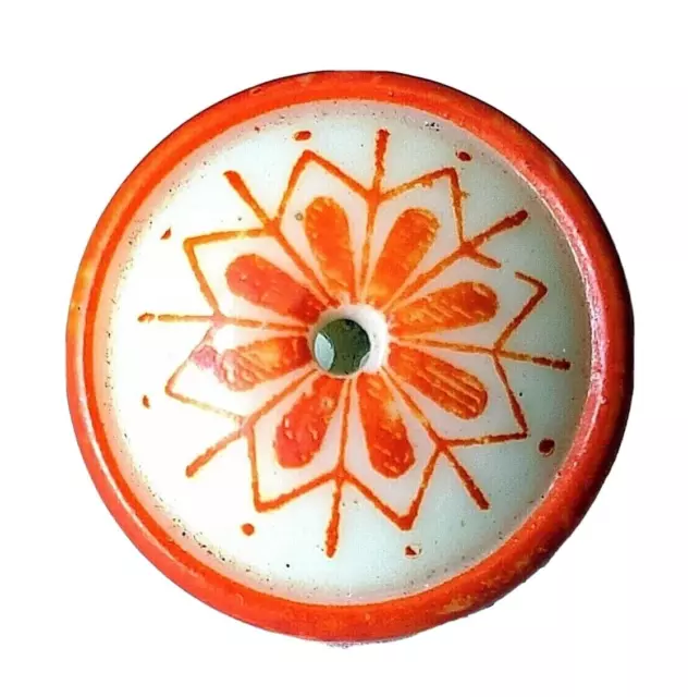 Antique China Whistle Button Pattern #6 Bright Orange Bigger Size Nice