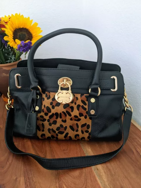 Emma Fox Leather Shoulder Bag Leopard Print