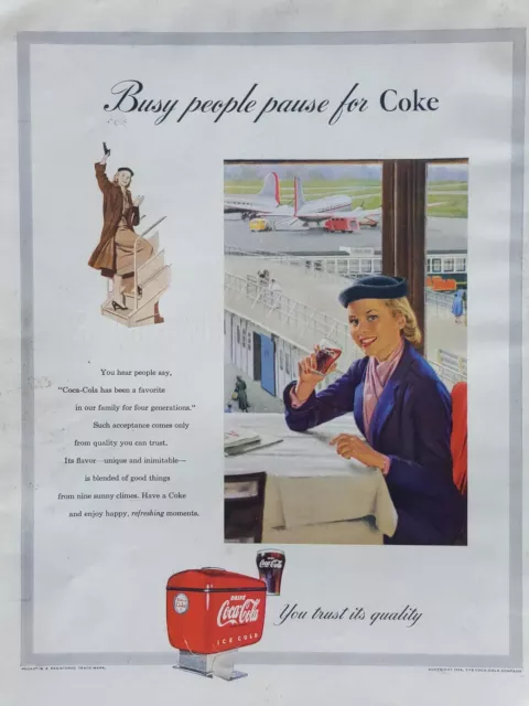 1953 vintage Coca-Cola print ad. busy people pause for Coke