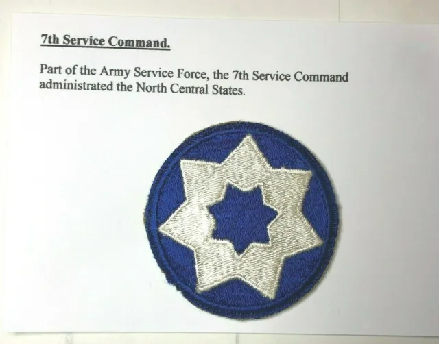 US Army 7th service Command  Cloth Badge Patch