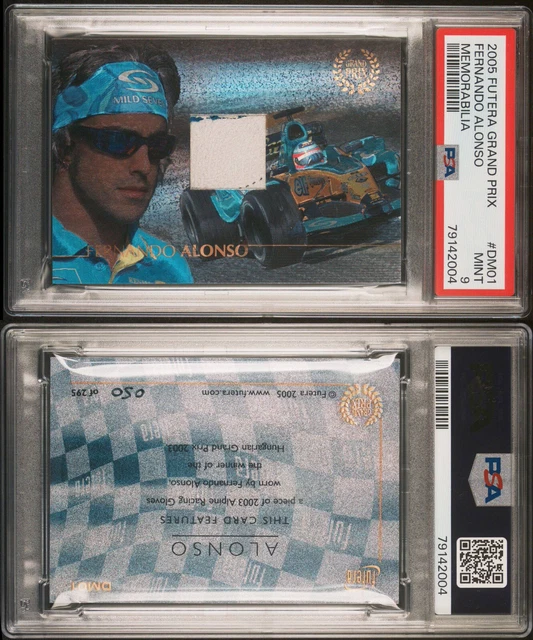2005 Futera Grand Prix Fernando Alonso DM01 PSA 9 F1 Formula 1 Reliquia Card