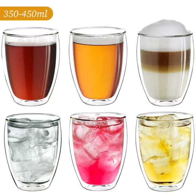 6x Doppelwandige Thermo Gläser 350/450ML Latte Macchiato Cocktail Kaffee Tee Neu 2