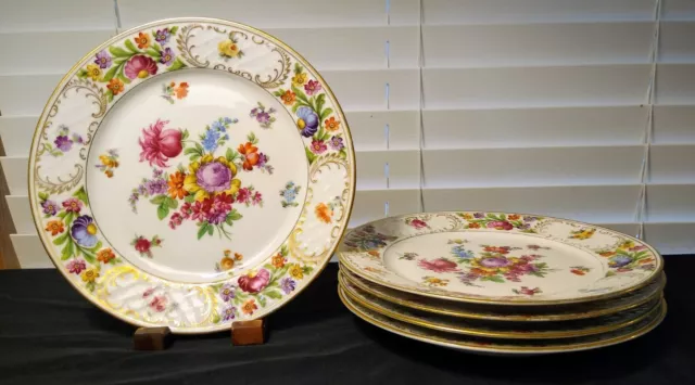 Vtg Schmann Bavaria Dresdener Art Old Mark Floral Salad Plates Sold Individually