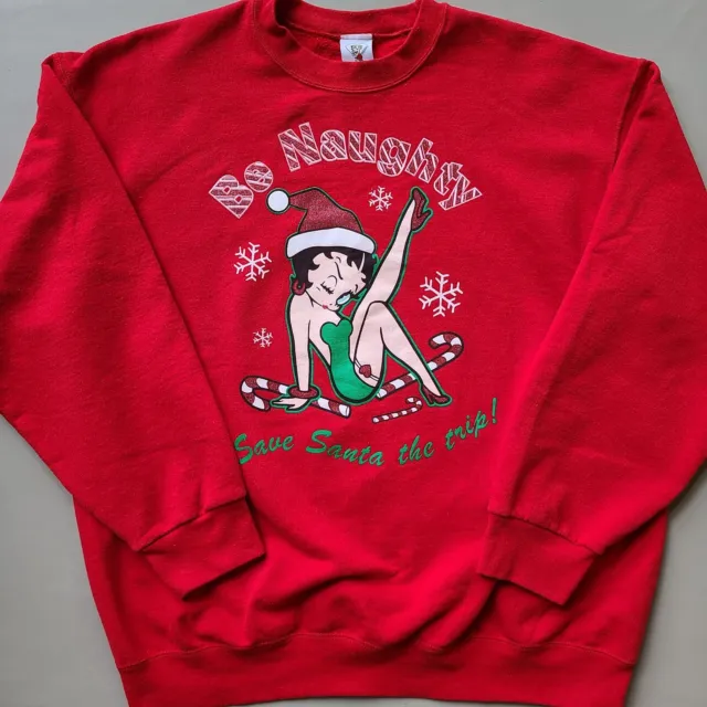 Betty Boop Christmas Sweatshirt Be Naughty Save Santa The Trip Adult XL Sweater
