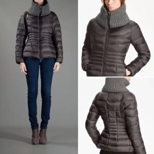 Authentic Moncler Peliade Grey Puffer Down Jacket Coat Knit Collar US 10-12/Sz 4