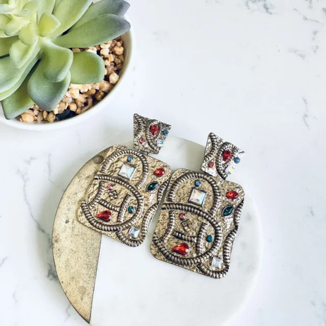 Egyptian Gold Vintage Style Earrings Rhinestone Statement Gemstone Jewelry NEW