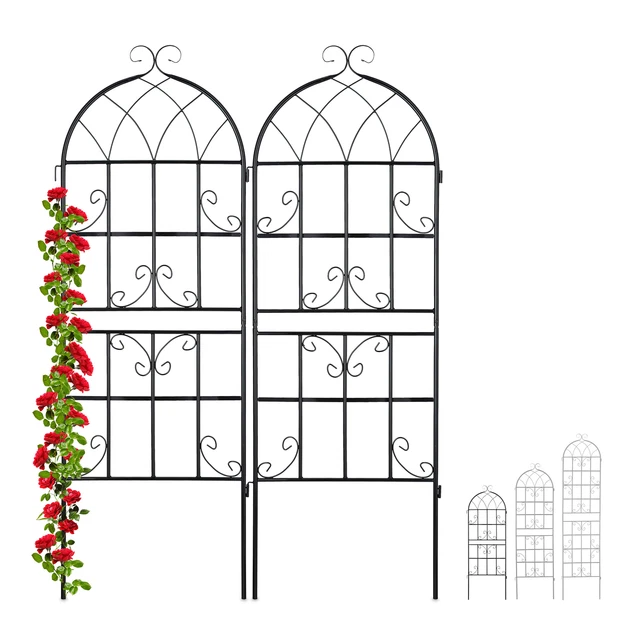 Obélisque Jardin Métal Noir 185 Cm - Tuteur Plantes Grimpantes, Rosiers, Légumes - Support Treillis Extérieur