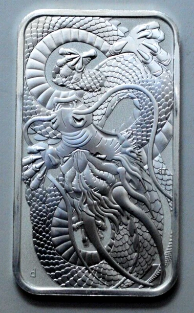 2021-P AUSTRALIAN DRAGON 1 oz 9999 Fine Silver Rectangle Coin Bar Perth Mint, NR