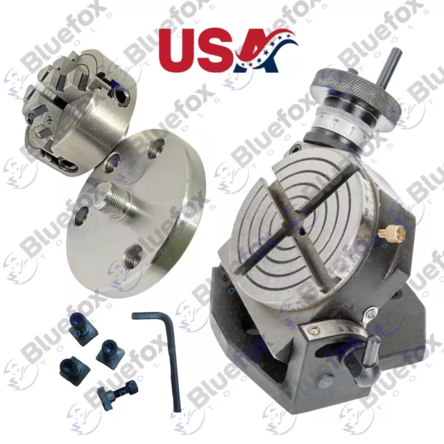 New 4"(100 mm) Tilting Rotary Table + 70MM Independent Chuck4 Jaws USA