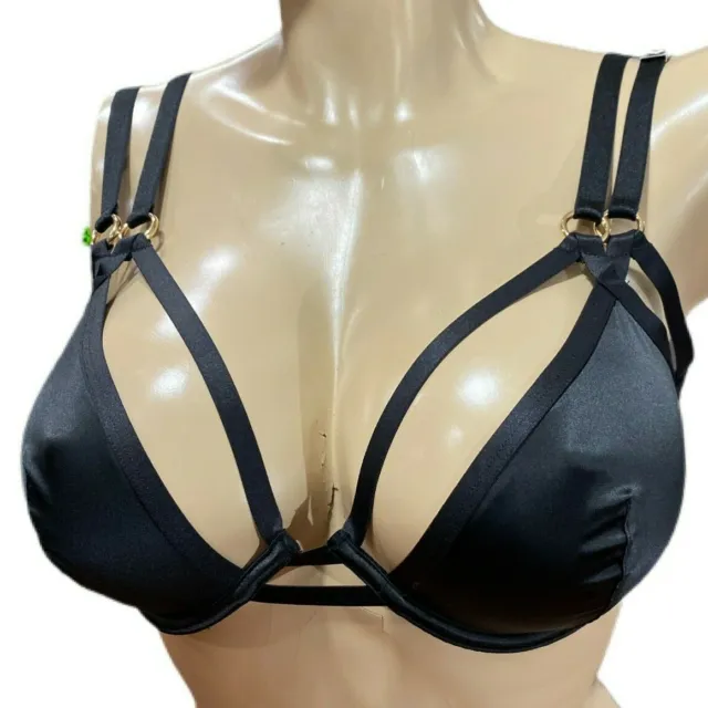 Victorias Secret Very Sexy Strappy Unlined Plunge Bra Satin Black New