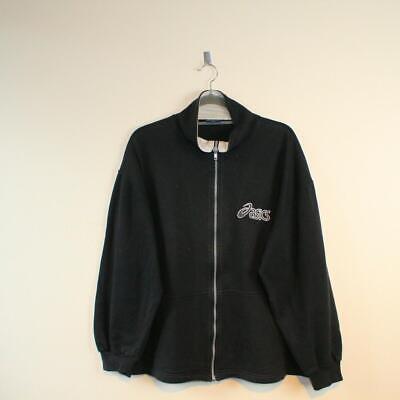 Vintage Mens ASICS Retro Long Sleeve Zip Up Sweatshirt Jumper Black Large