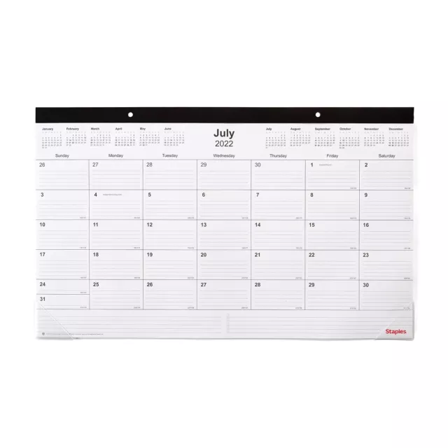 20222023 STAPLES ACADEMIC 18"" x 11"" Monthly Calendar Black (ST17004
