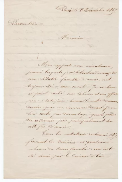 LAMARTINE (Alphonse de) - Lettre autographe signée, Paris 2 décembre 1857