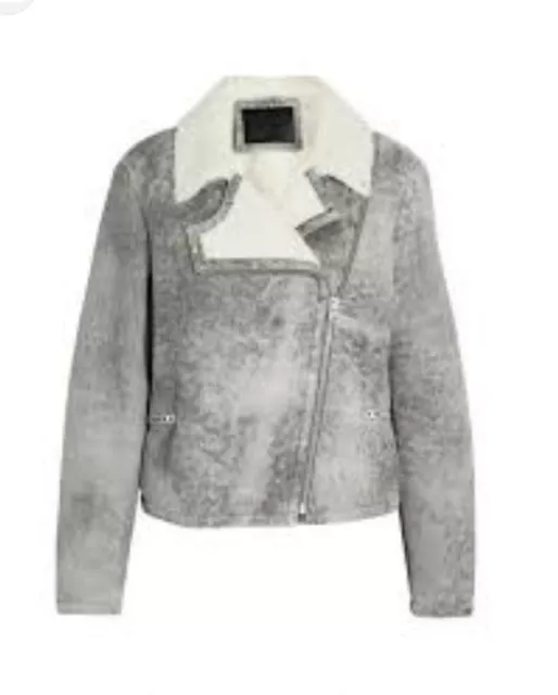 Alexander McQueen MCQ Distressed Leather Shearling Casual Biker Zip Jacket $1398