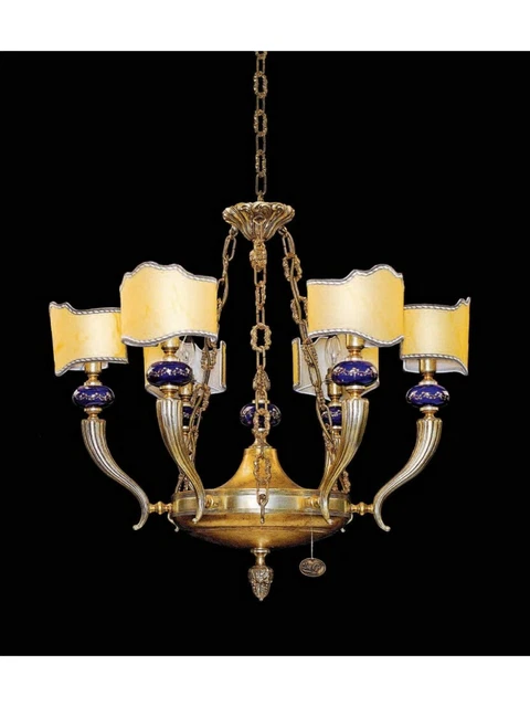 Pendentif De Plafond En Laiton Avec Abat-jour, Abat-jour Blanc Restauré