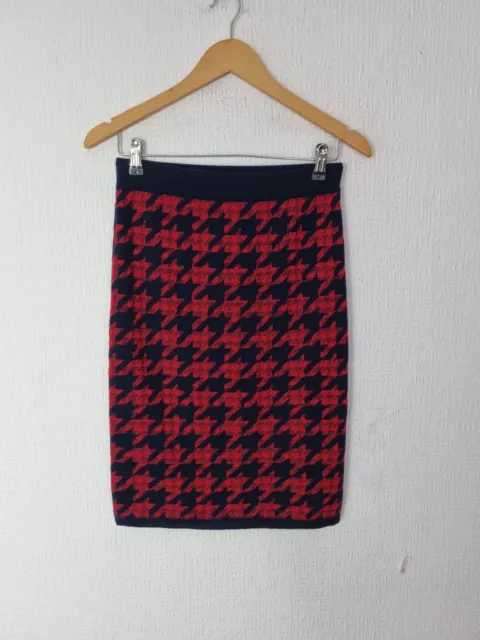 Jigsaw Womens Skirt Size S UK 10 12 Knitted Wool Navy Blue Red Pencil