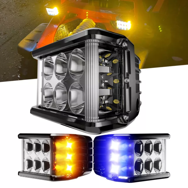 2Pcs 4"inch Strobe Pods Light LED 3-Side Shooter OffRoad White&Yellow & Blue