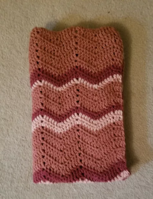 Afghan in Ripple Chevron Pattern in Shades of Pink Lap Blanket or Baby  28 x 25