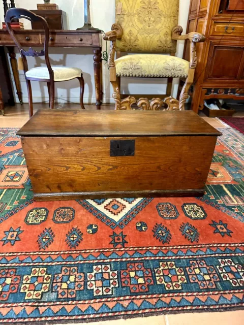 Antique English Elm Trunk with Wrought Iron Hinges and Cast Lock. Circa1790