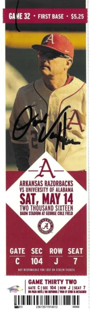 Arkansas Razorbacks SEC Baseball Ticket Stub Alabama Game Dave Van Horn Signed
