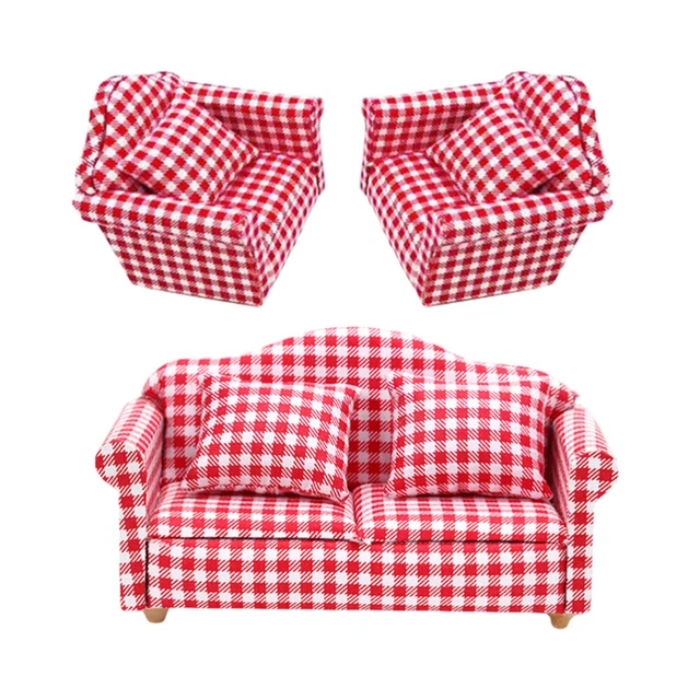 3 Set Set Soggiorno Setno Divano Tessuto Cotone Mini Modello Mobili