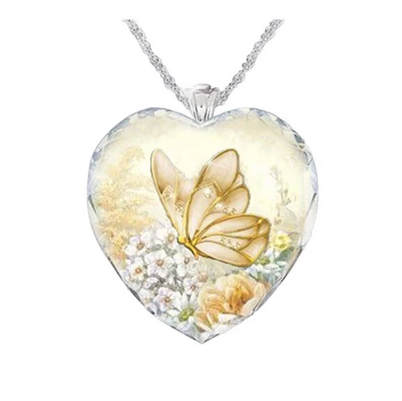 Womens Girls Gold Butterfly Heart Charm Pendant Necklace Fashion Jewellery Kids