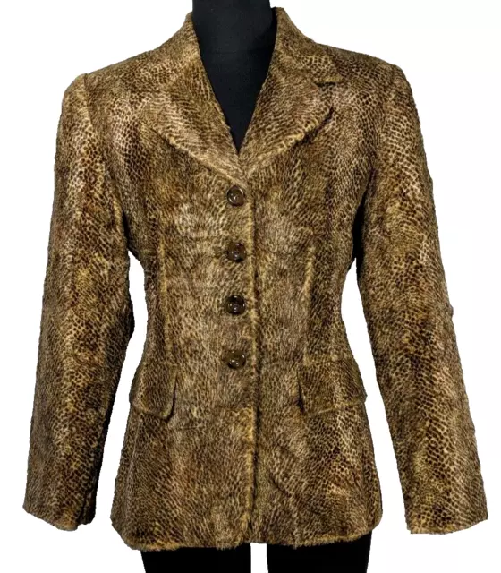 Vintage Albert Nipon Suits Women's 6 Faux Fur Leopard Blazer Jacket Coat