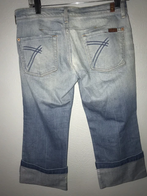 7 For All Mankind Women Jeans Size 28 Blue Distressed Capricuffed.#45